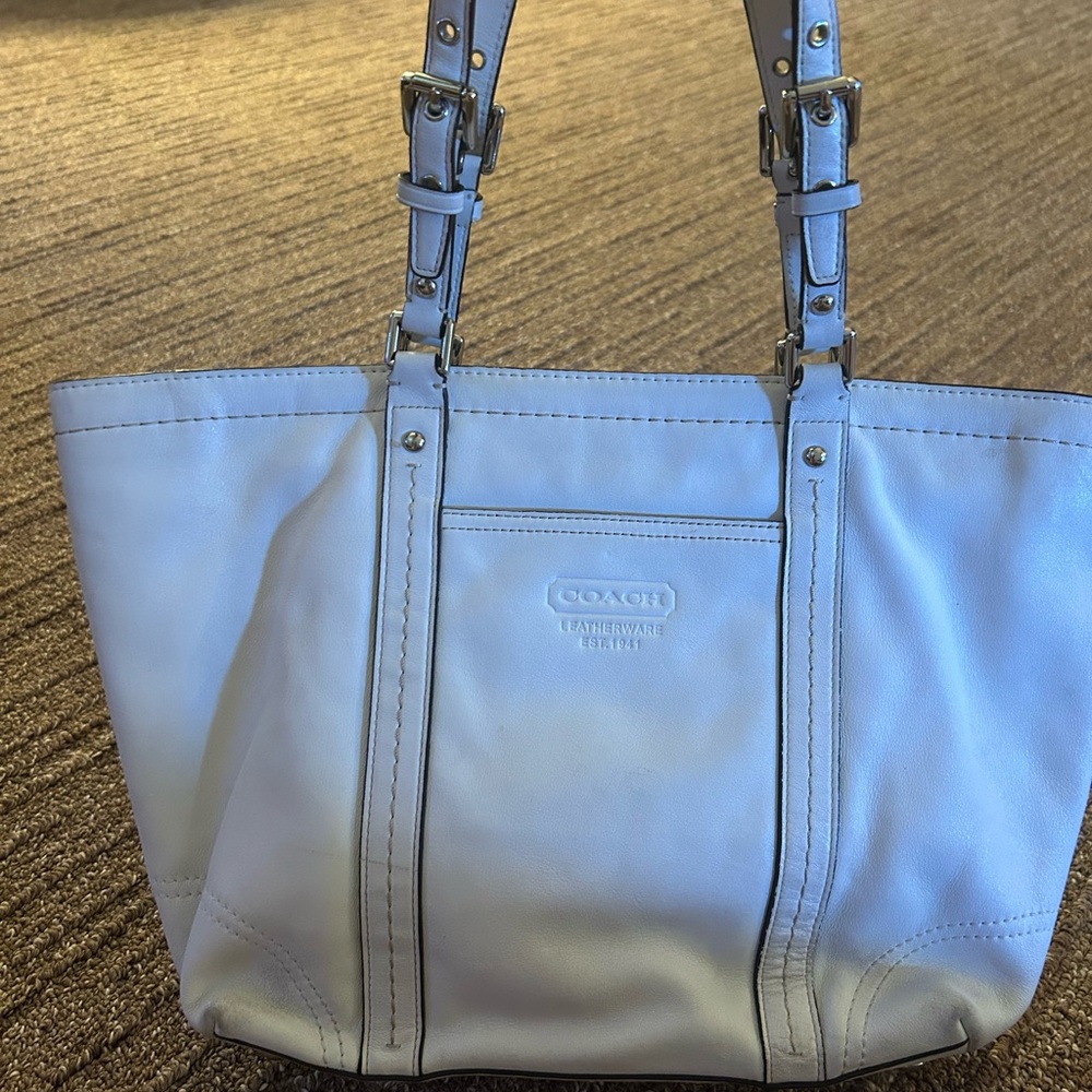 Coach White Leather Tote Bag
